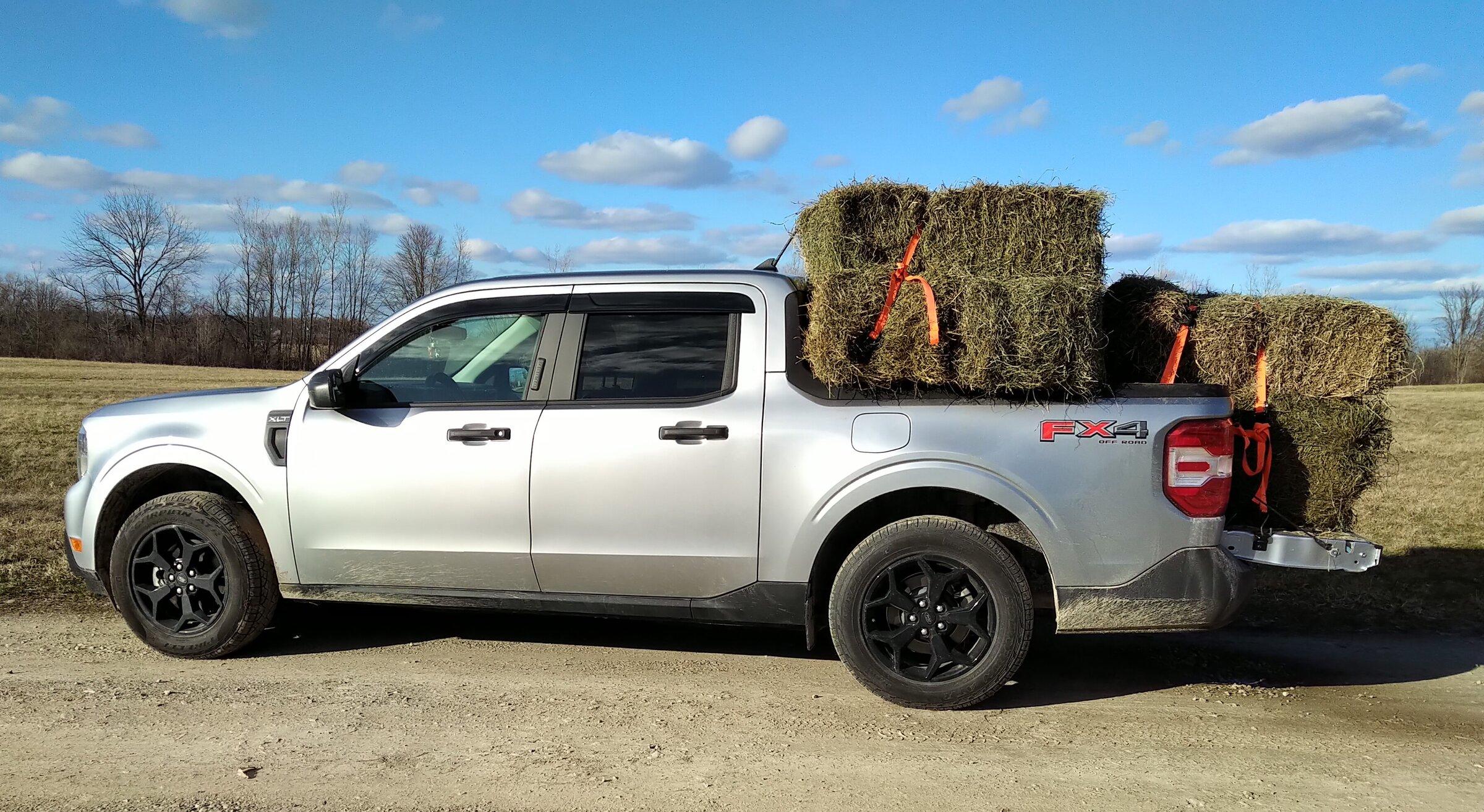 Ford Maverick Towing hay, hauling motorcycles Mav_HayHauling3