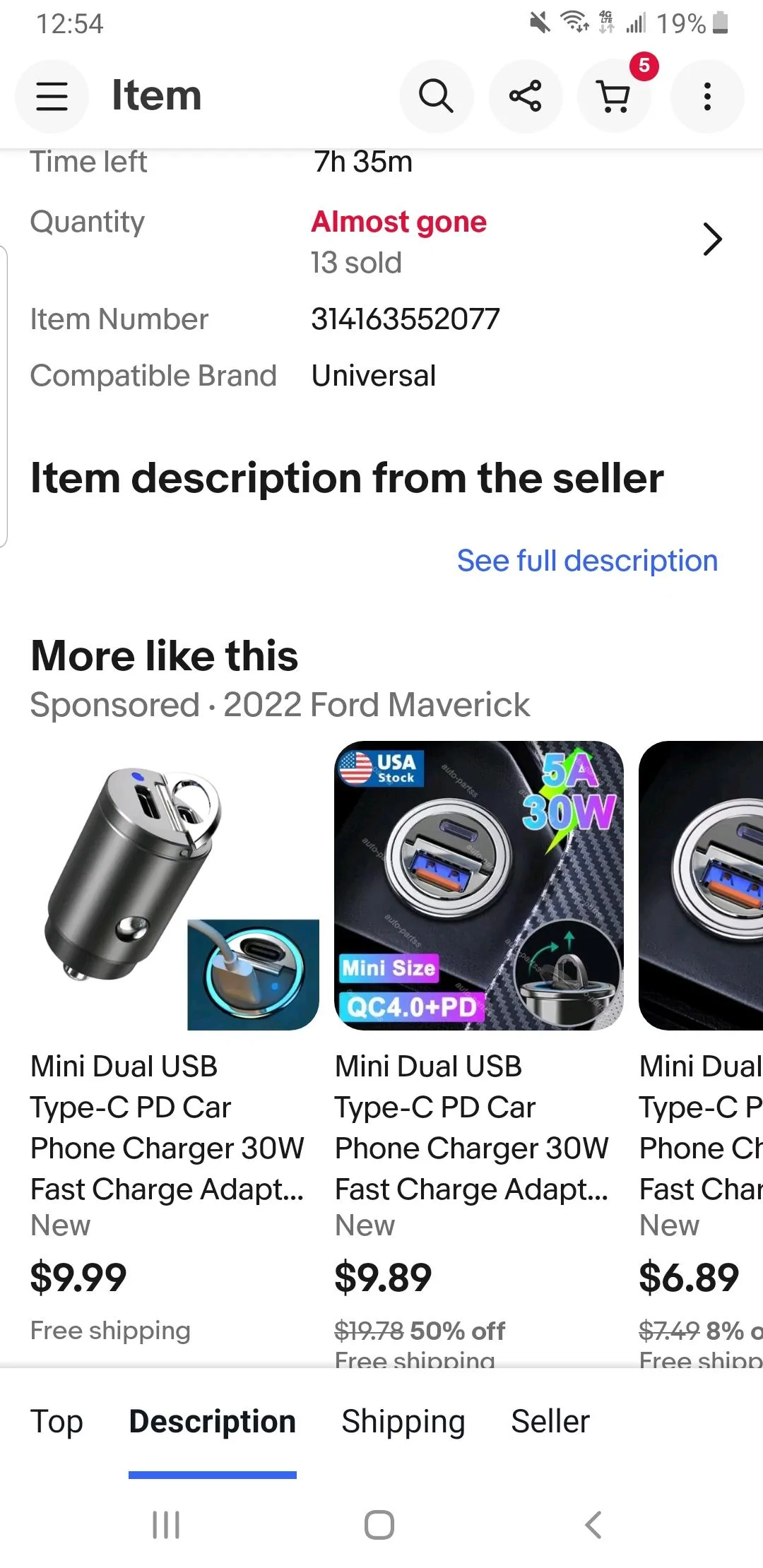 Ford Maverick Ultra compact lighter socket dual phone charger Screenshot_20221016-125433_eBay