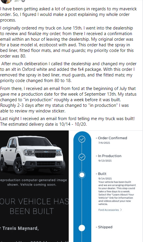 Ford Maverick Owners receiving email that their Maverick Has Been Built! 1631727591614