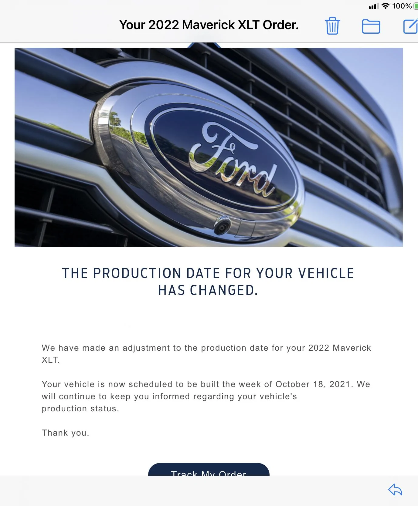 Ford Maverick My hybrid delayed a week from 10/11 to 10/18 F4822CAA-9675-4D2E-B4F1-F8A27EB4936E