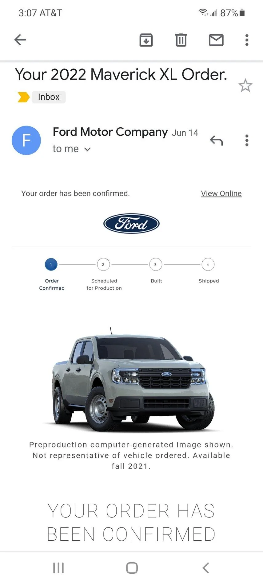 Ford Maverick How many emails have you received after order confirmation? Screenshot_20210902-150704_Gmail