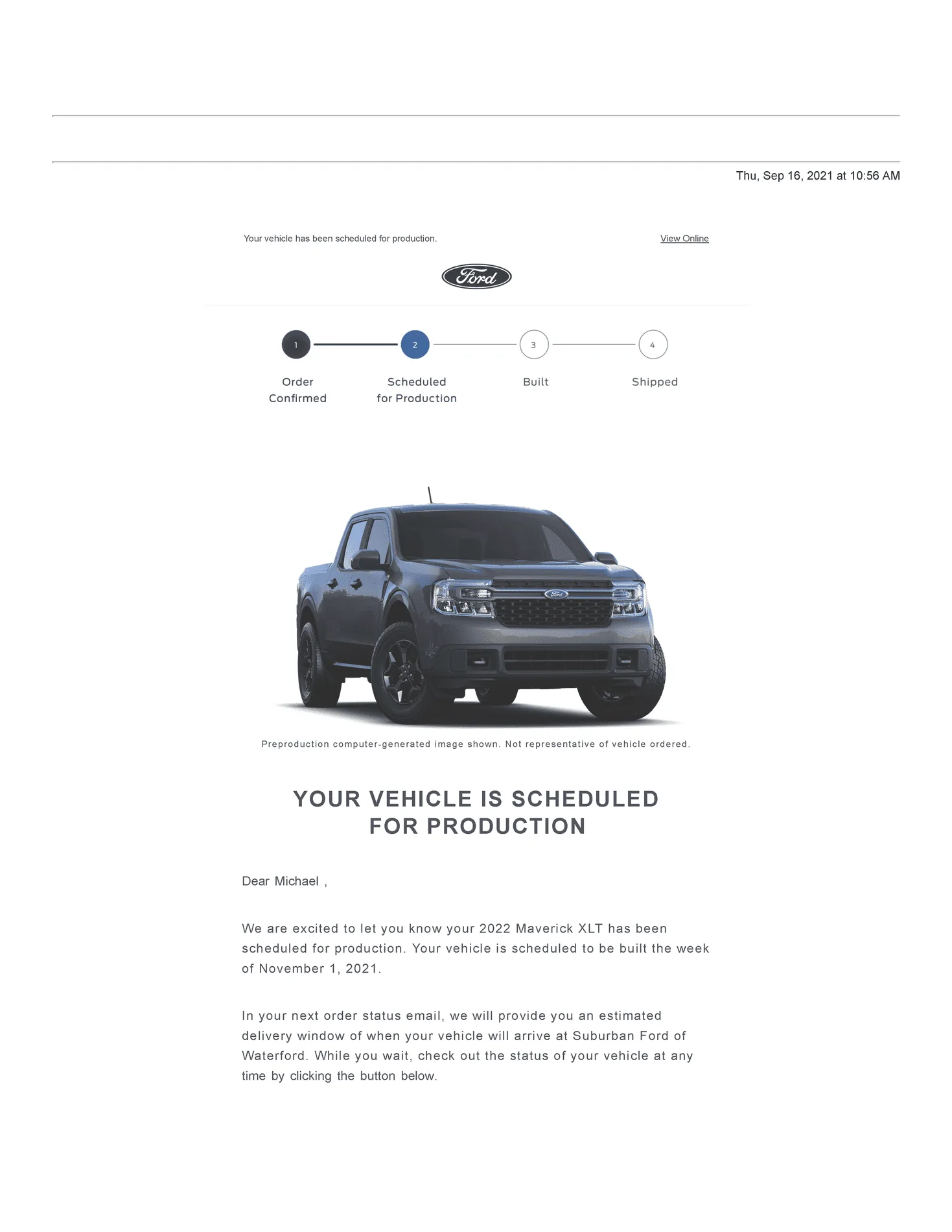 Ford Maverick 📬 9/16 Scheduling Email Received Group! Your 2022 Maverick XLT Order_