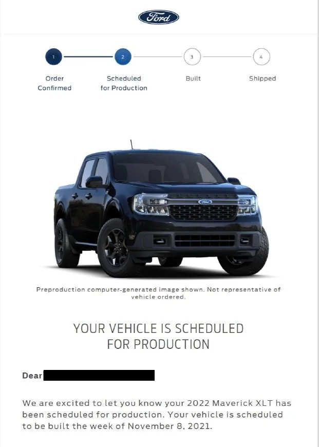 Ford Maverick 📬 9/16 Scheduling Email Received Group! Maverick Build 2