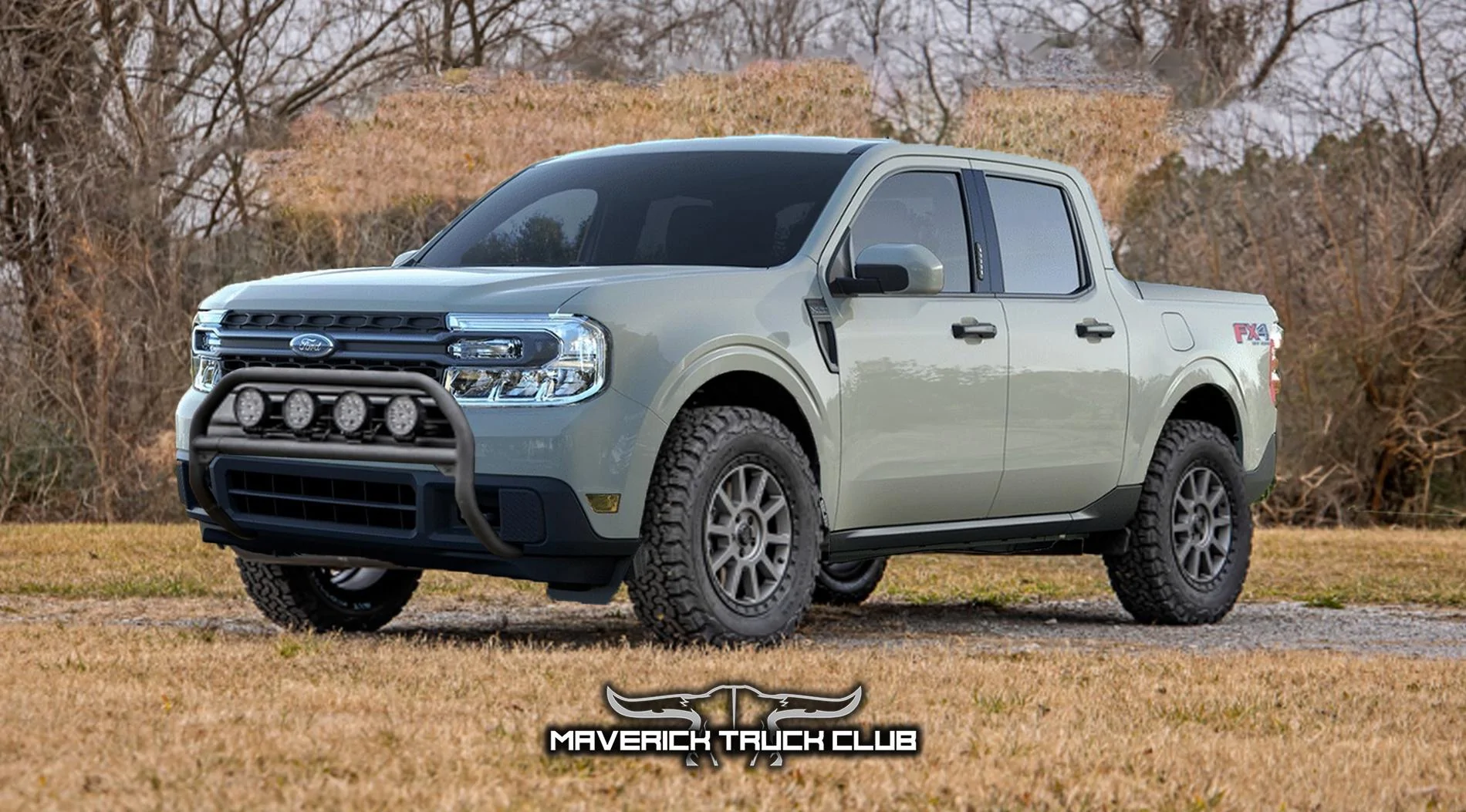 Ford Maverick Maverick with bull bar, lift kit, larger tires and wheels (rendering) 2022 Ford Maverick  bull bar, lift kit and wheels and tires 