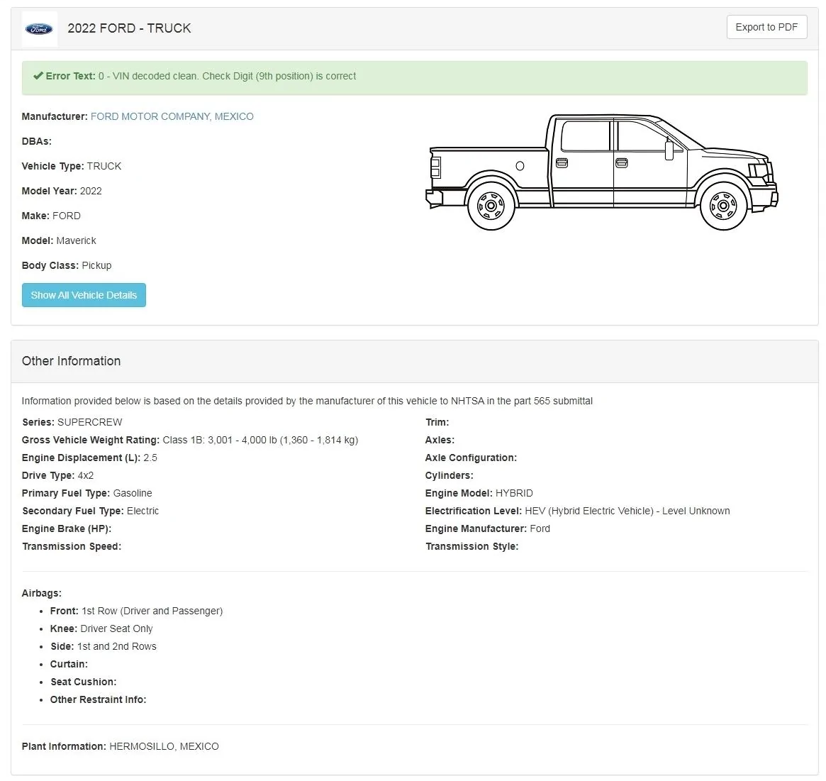 Ford Maverick Deciphering my Vin Code My Maverick VIN Decoded