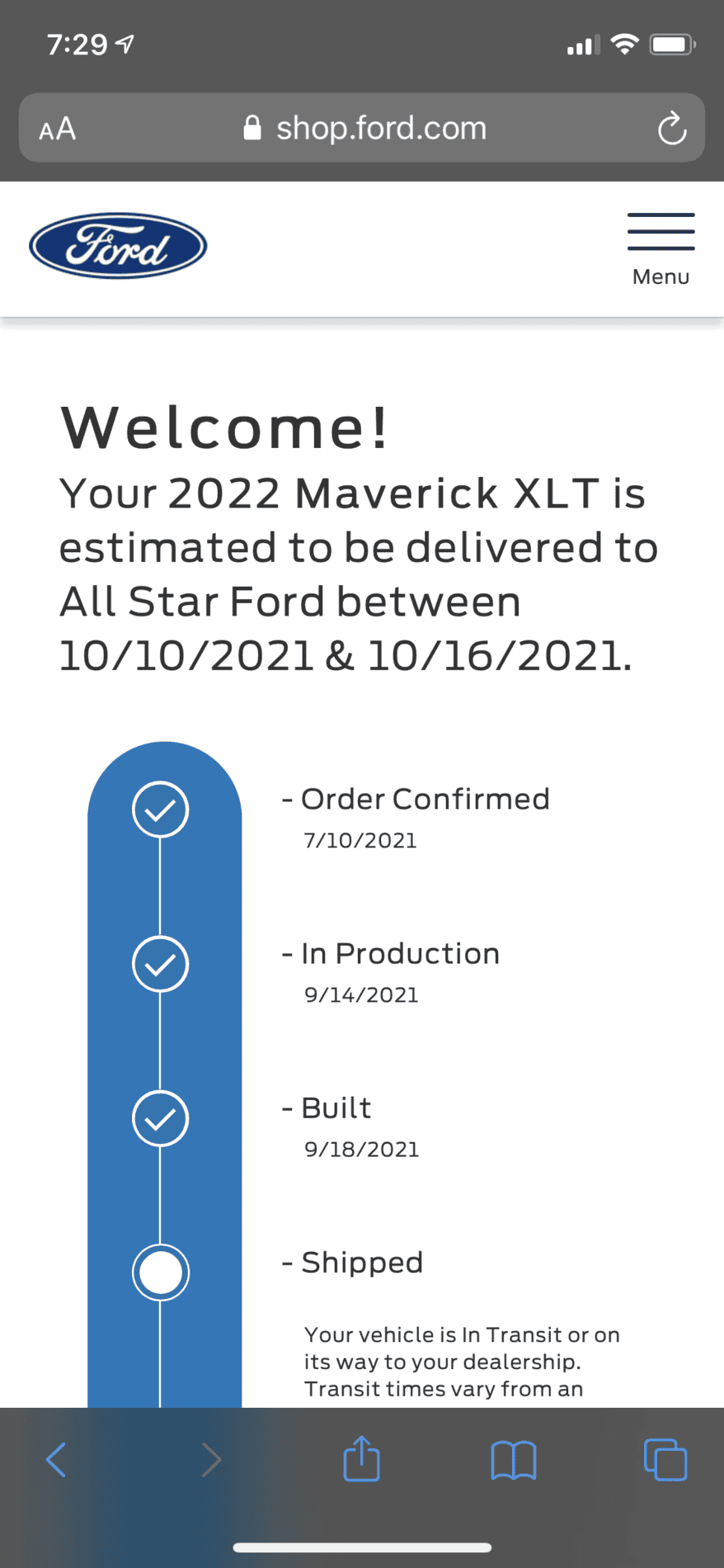 Ford Maverick Who has the earliest estimated delivery date? 434527AE-1DF7-4882-8321-5B7540C8DB29