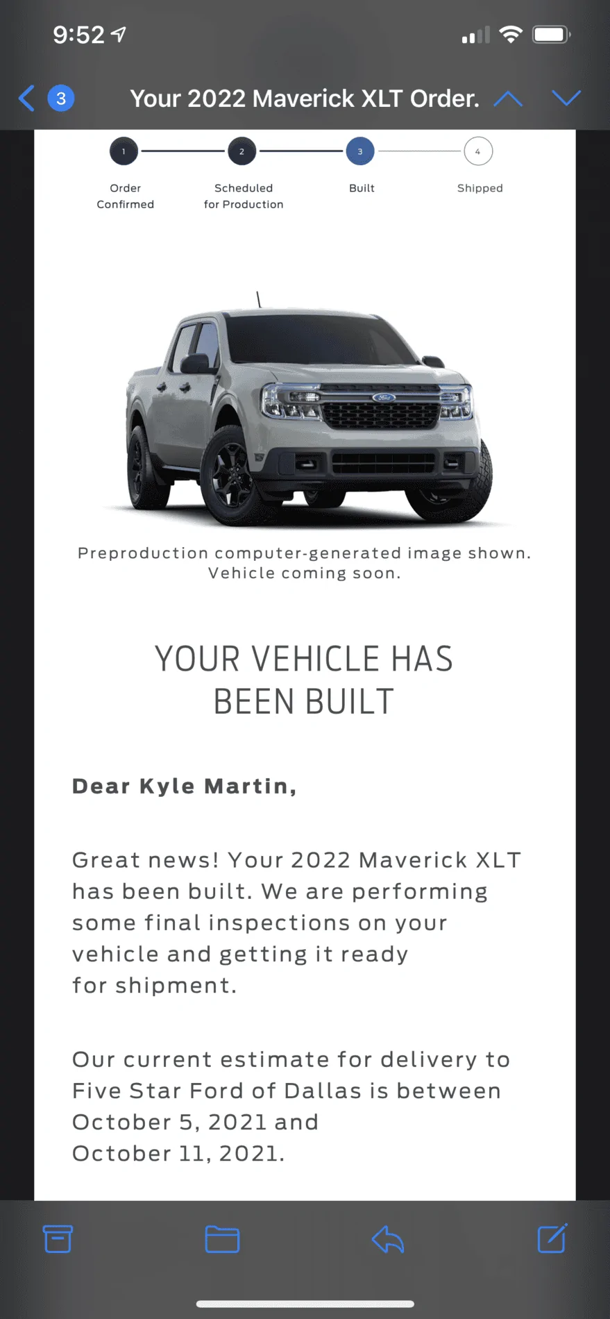 Ford Maverick Who has the earliest estimated delivery date? 2E8B8F64-F06A-4735-BB45-61D15411BFB3