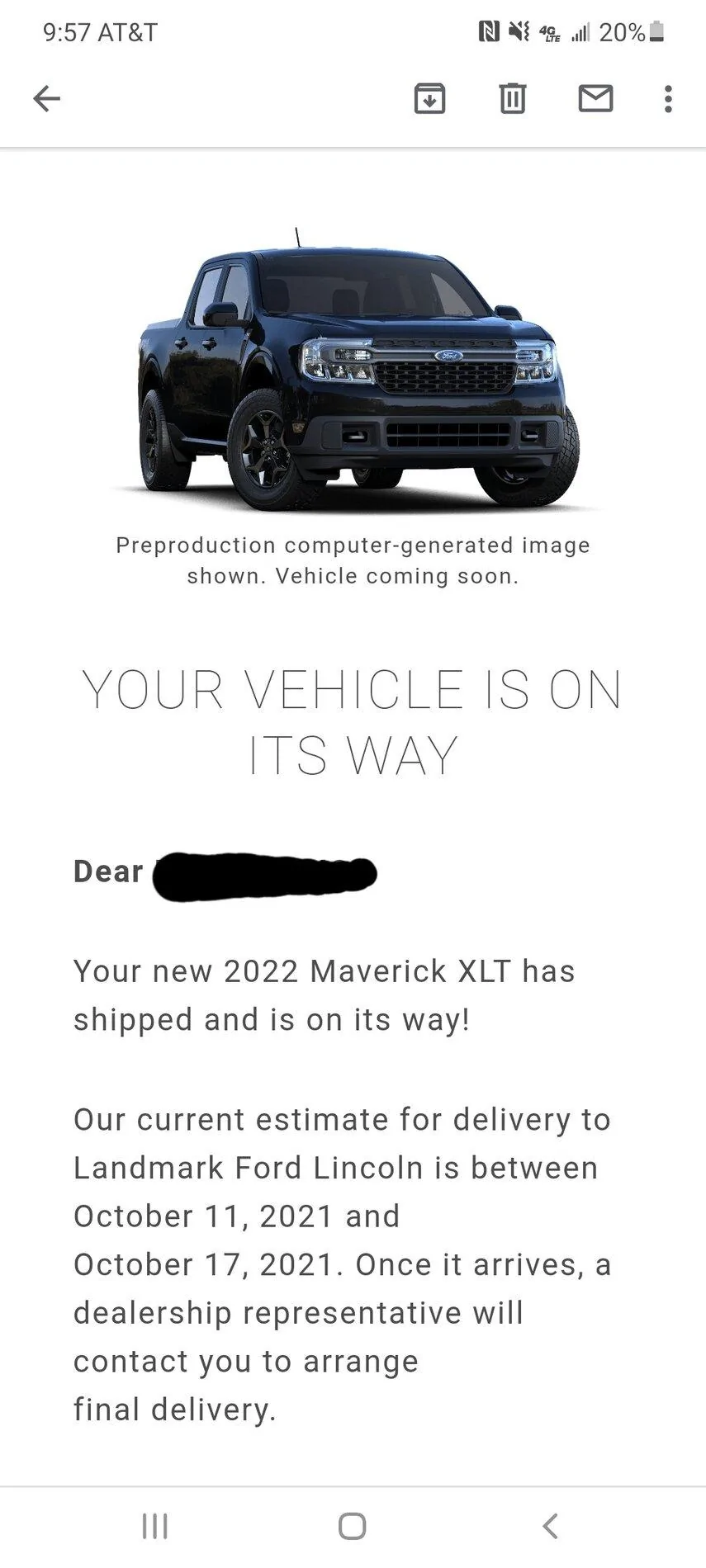 Ford Maverick Maverick Has Shipped! Screenshot_20210921-095740_Gmail