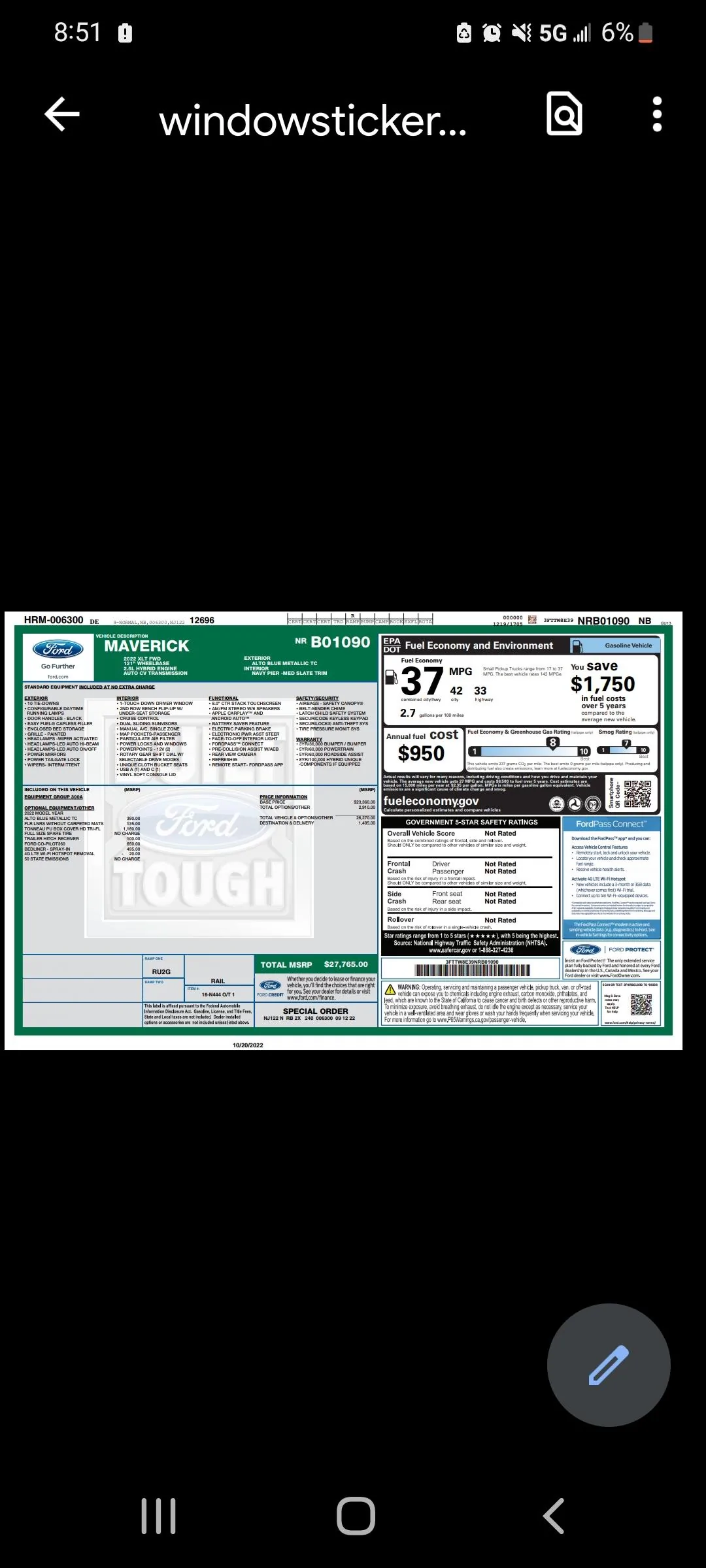 Ford Maverick Different VINs and Customer #s Screenshot_20221020-205139_Driv