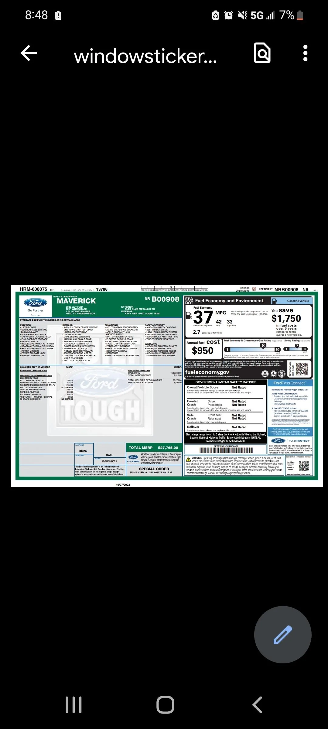 Ford Maverick Different VINs and Customer #s Screenshot_20221020-204803_Driv