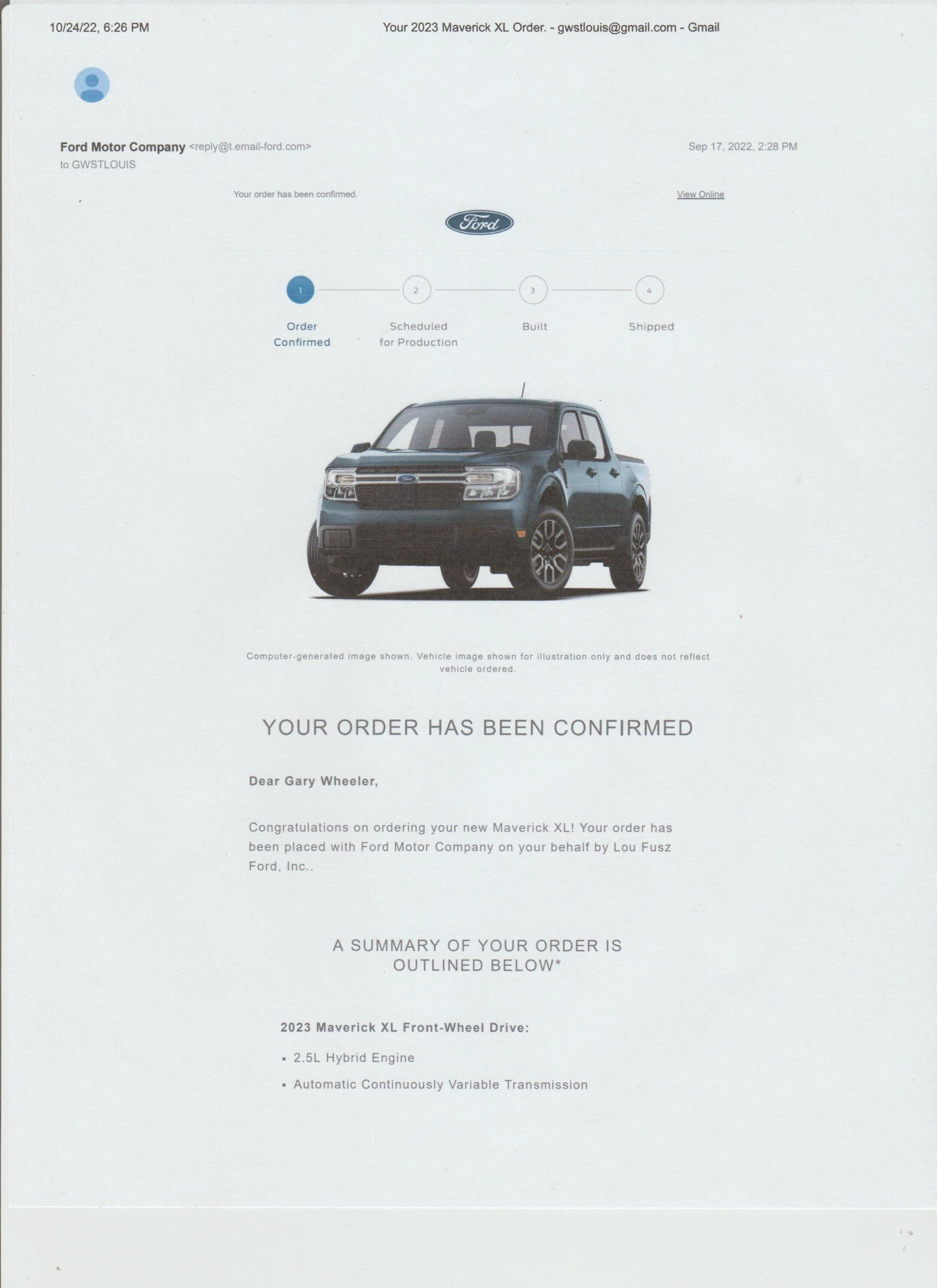 Ford Maverick Confirmation Email questions? FM4 001