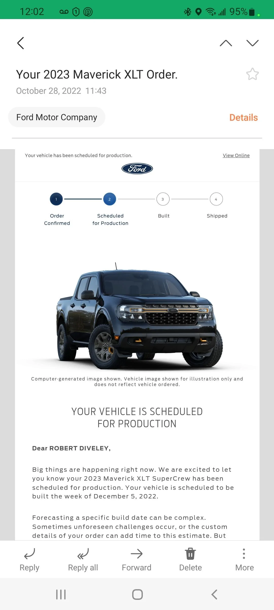 Ford Maverick 🙋🏻‍♂️ Post if you received your 2023 Maverick scheduled for production confirmation & VIN today Oct 28! Screenshot_20221028-120244_Email