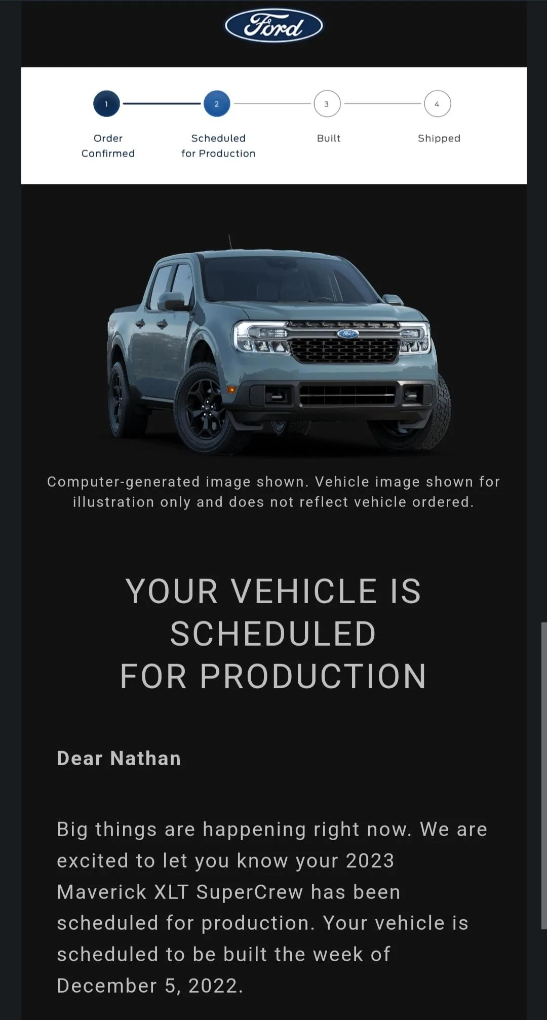Ford Maverick 🙋🏻‍♂️ Post if you received your 2023 Maverick scheduled for production confirmation & VIN today Oct 28! Screenshot_20221028-141001_Gmail