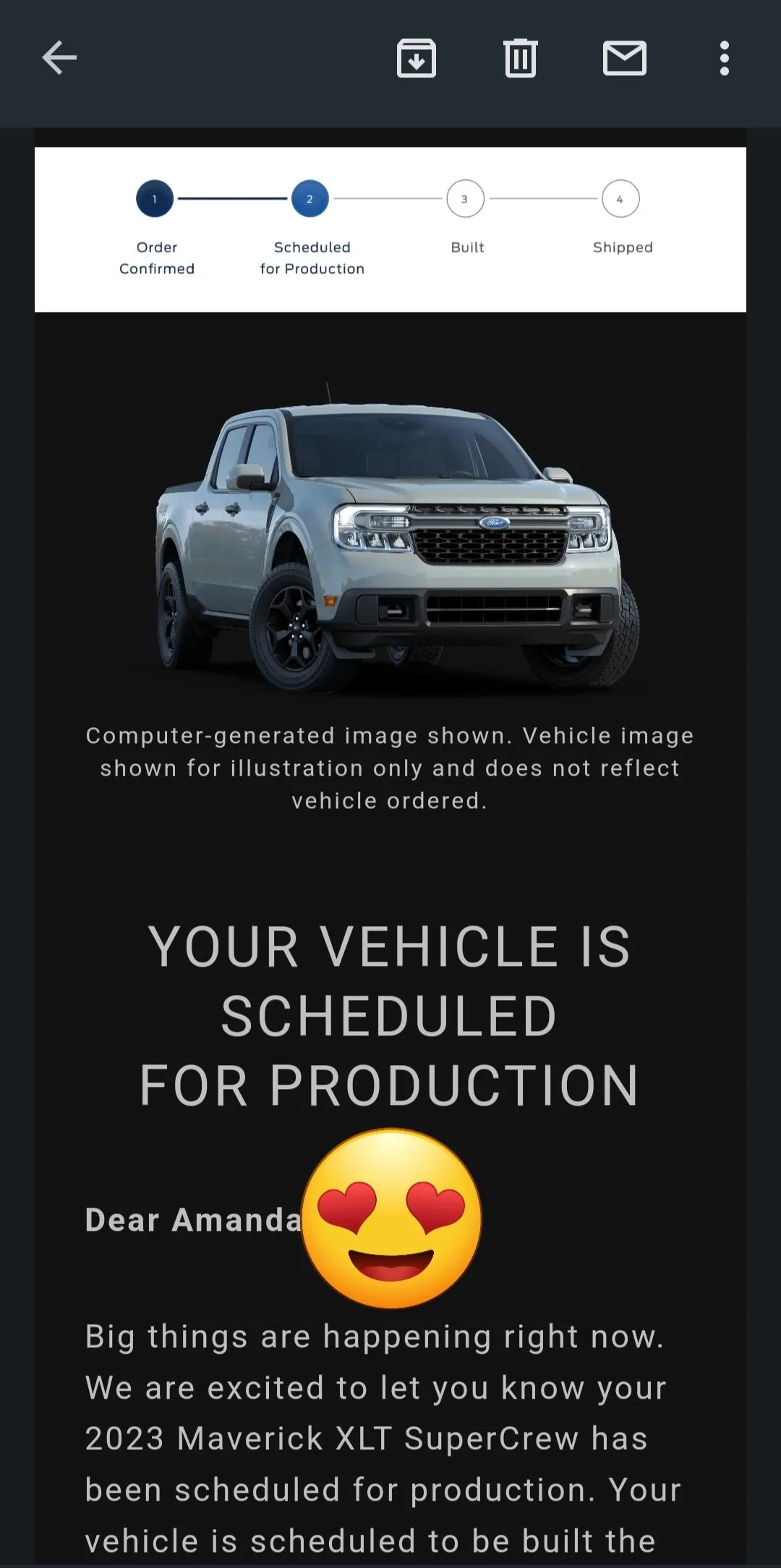 Ford Maverick 🙋🏻‍♂️ Post if you received your 2023 Maverick scheduled for production confirmation & VIN today Oct 28! Screenshot_20221028-135554_Gmail