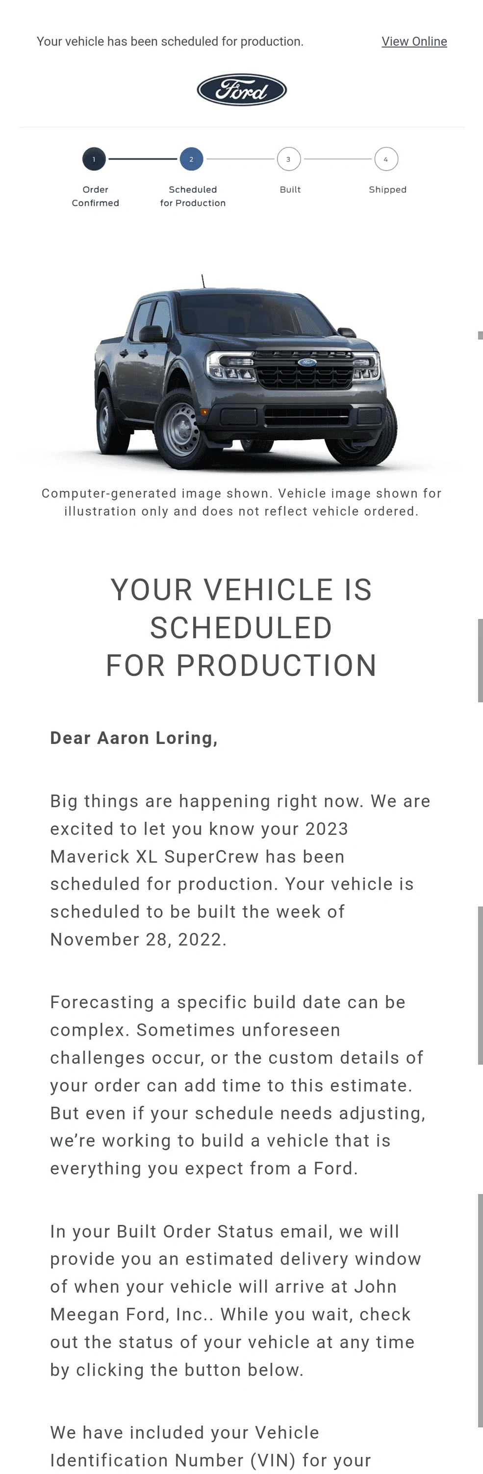 Ford Maverick 🙋🏻‍♂️ Post if you received your 2023 Maverick scheduled for production confirmation & VIN today Oct 28! Screenshot_20221028-134105~3