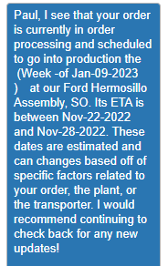 Ford Maverick Are ALL of the '22 that were scheduled w a VIN now moved to "Jan 9th" build week? 1667004219554