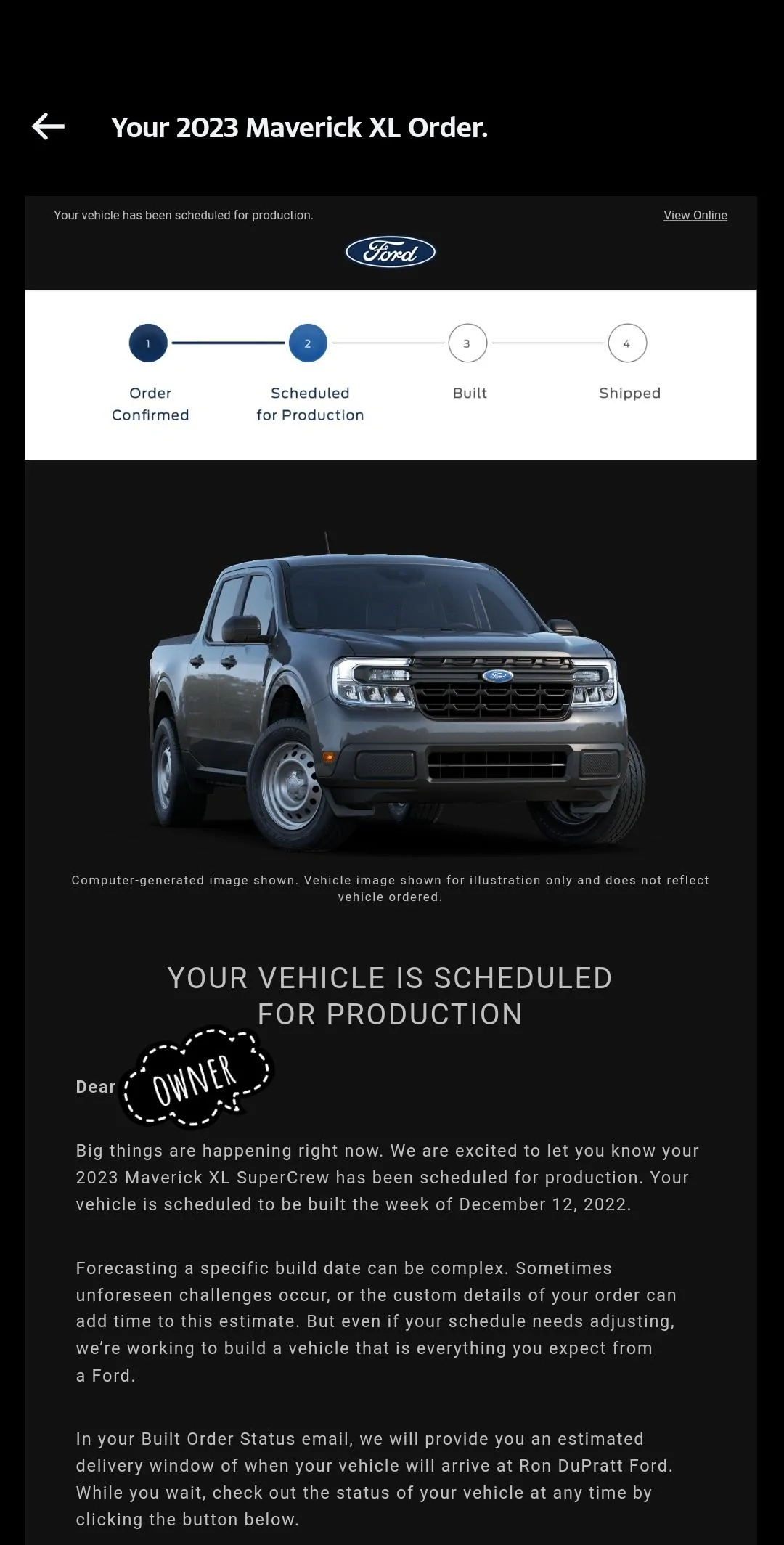 Ford Maverick 🙋🏻‍♂️ Post if you received your 2023 Maverick scheduled for production confirmation & VIN today Oct 28! Screenshot_20221028-094257-01
