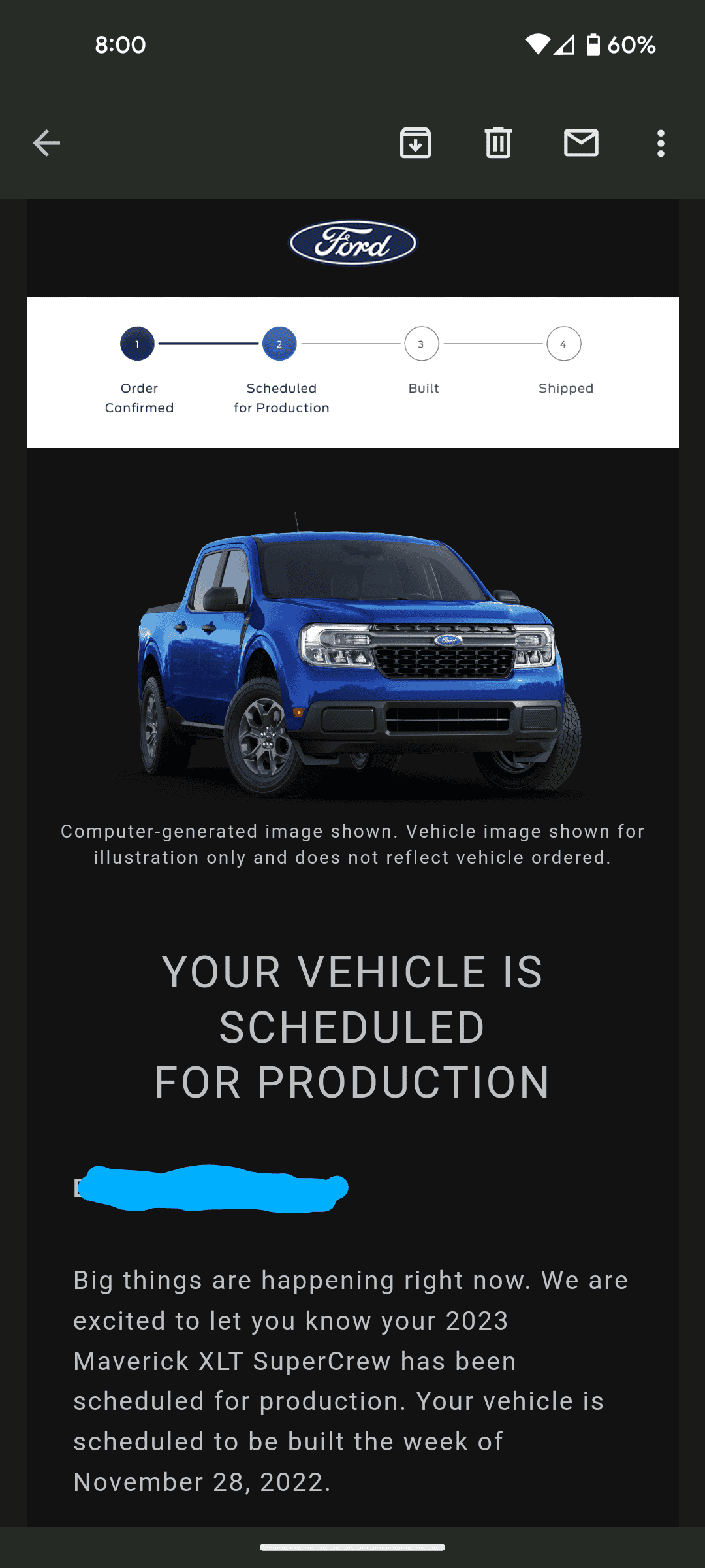 Ford Maverick 🙋🏻‍♂️ Post if you received your 2023 Maverick scheduled for production confirmation & VIN today Oct 28! Screenshot_20221029-200041