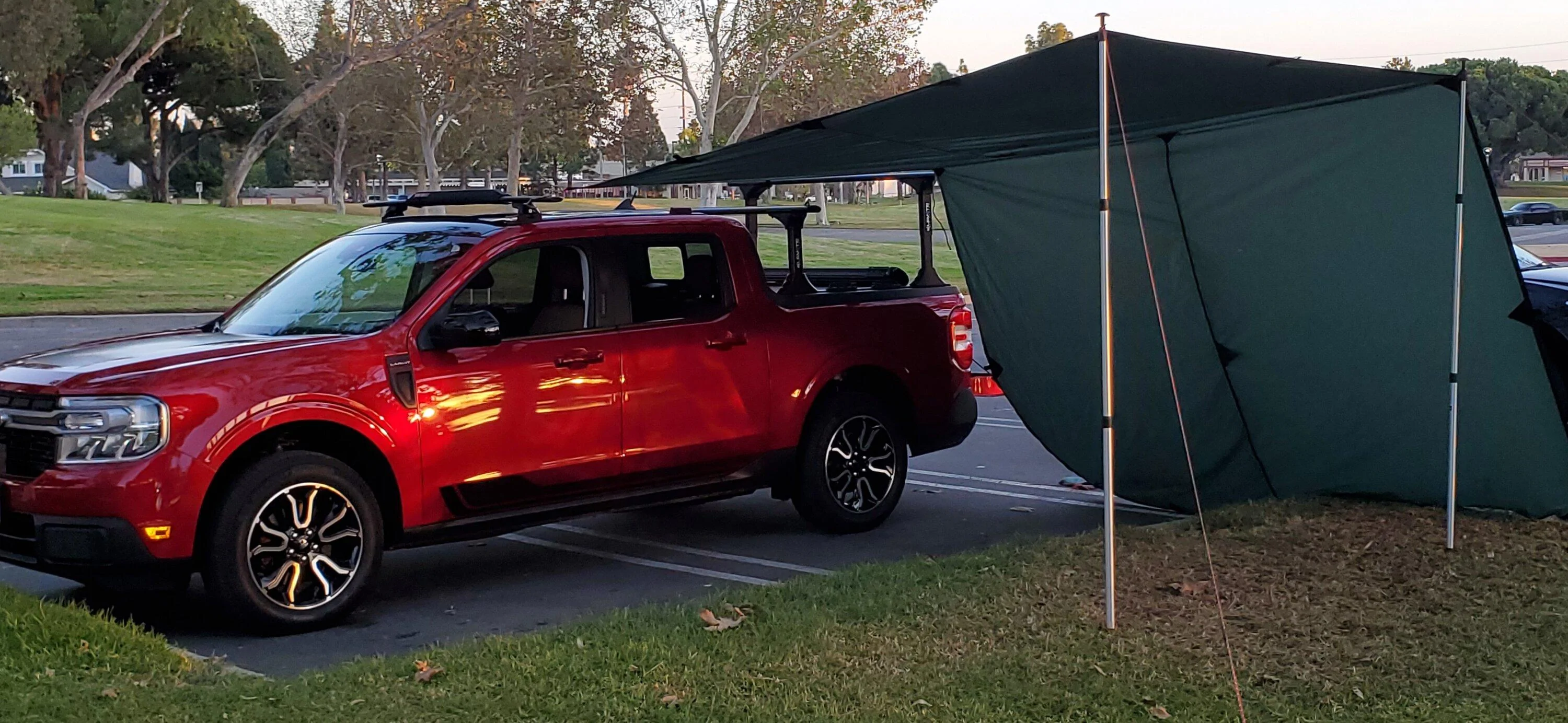 Ford Maverick Rhino Rack Platform + Elevate Rack installed Tarp Canopy 4