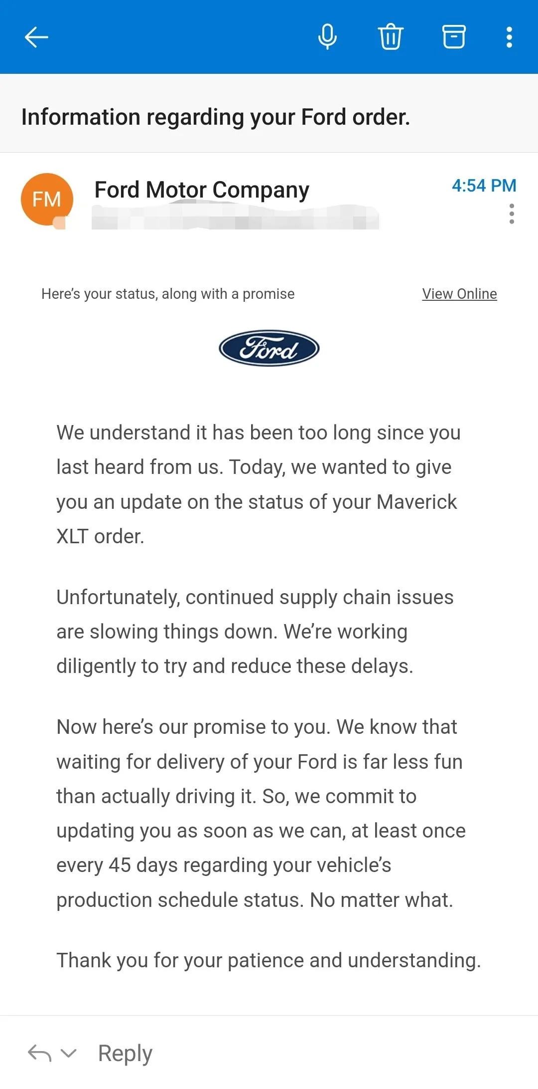 Ford Maverick Just received this depressing email about my 2023 Maverick order Screenshot_20221031_170352