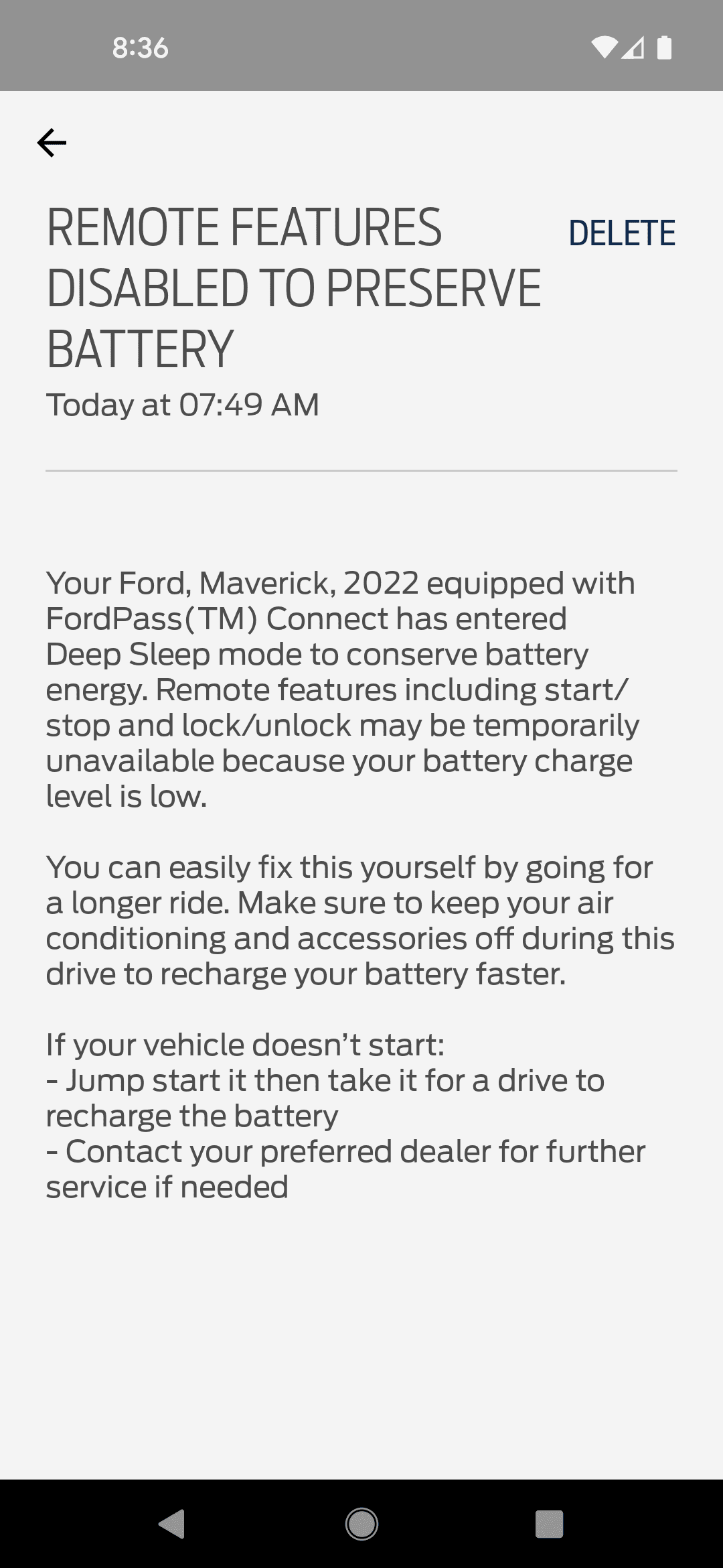 Ford Maverick Just got a warning from Ford Pass App about remote features being disabled Screenshot_20221103-083640