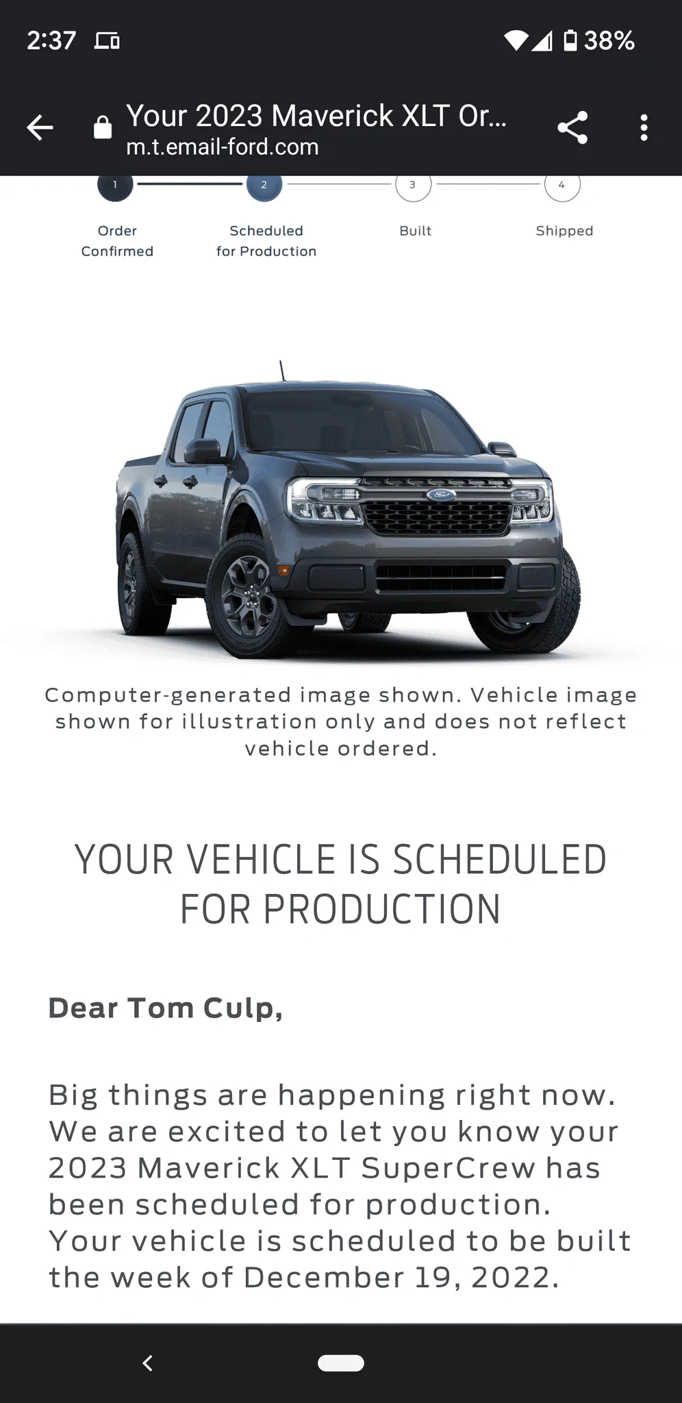 Ford Maverick Scheduled for production email (received 11/3/22) !!!!!!!!!!!!!!!!!!!!!!! 313101855_877381436756564_2128652640089702915_n