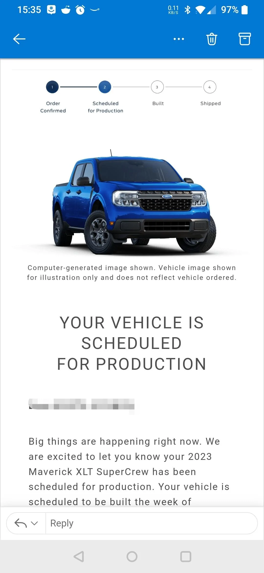 Ford Maverick Scheduled for production email (received 11/3/22) !!!!!!!!!!!!!!!!!!!!!!! Screenshot_20221103-153505__01