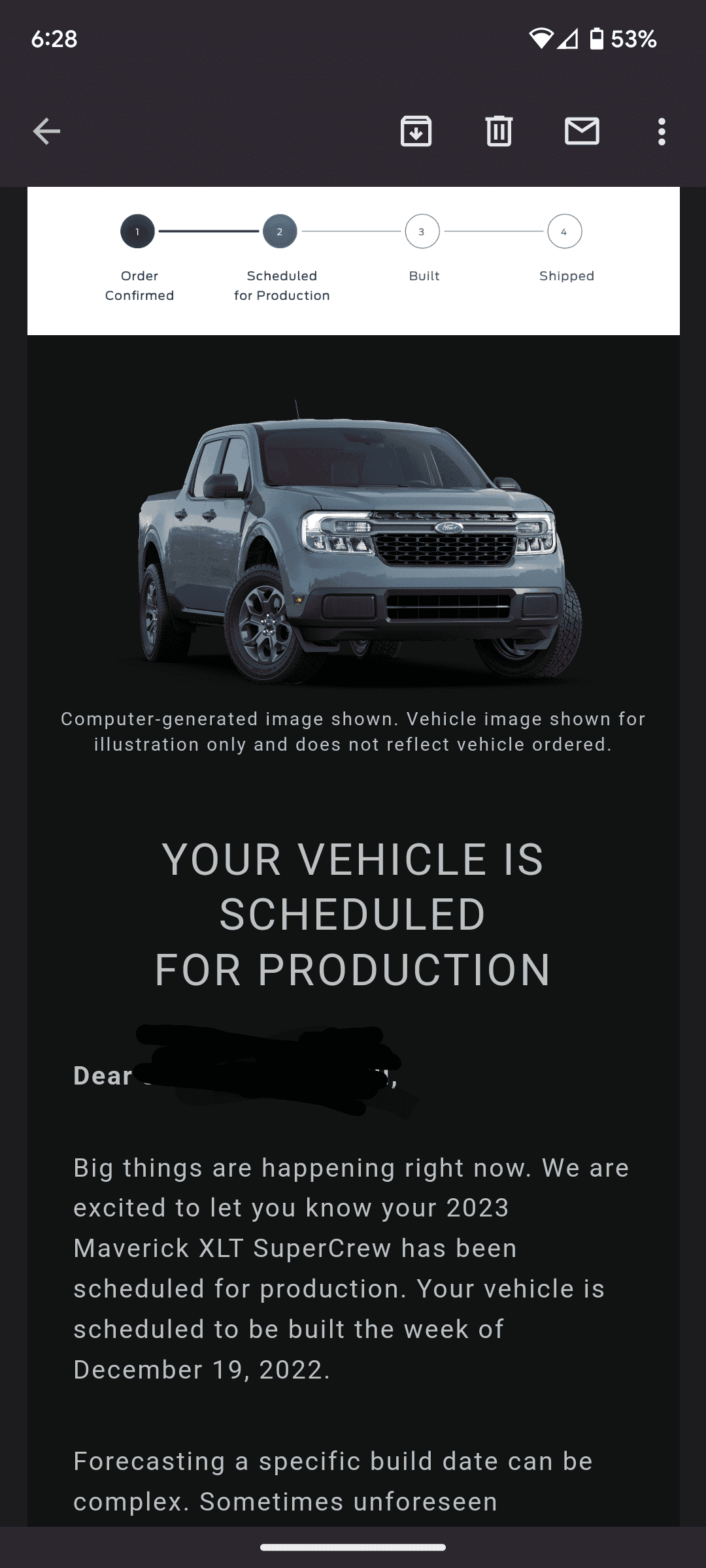 Ford Maverick 🙋🏻‍♂️ Post if you received your 2023 Maverick scheduled for production confirmation & VIN today Oct 28! Screenshot_20221103-182822
