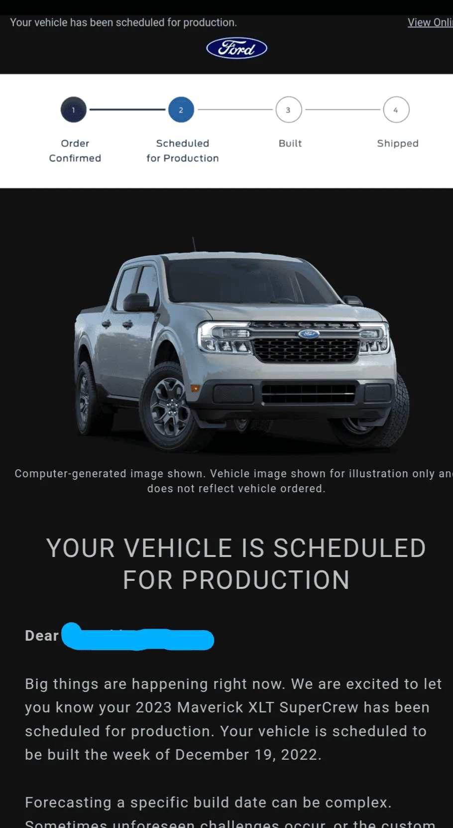 Ford Maverick Scheduled for production email (received 11/3/22) !!!!!!!!!!!!!!!!!!!!!!! Screenshot_20221103-174705