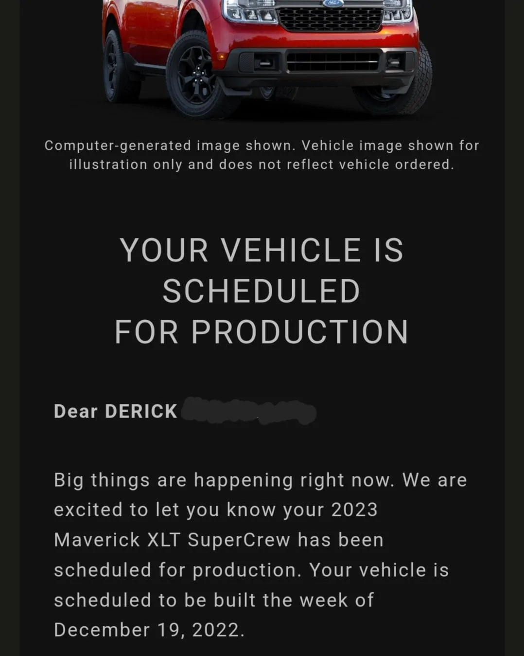 Ford Maverick Scheduled for production email (received 11/3/22) !!!!!!!!!!!!!!!!!!!!!!! IMG_20221103_191818_234