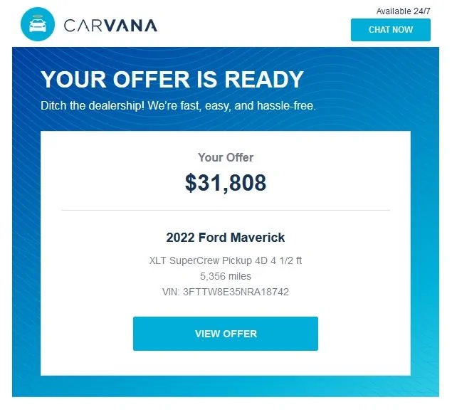 Ford Maverick Trade in experience Carvana XLT Maverick Hybrid 09-17-22