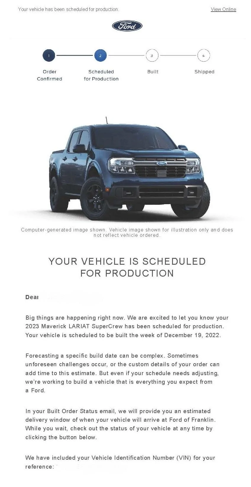 Ford Maverick Scheduled for production email (received 11/3/22) !!!!!!!!!!!!!!!!!!!!!!! Gmail - Your 2023 Maverick LARIAT Order__Page_1
