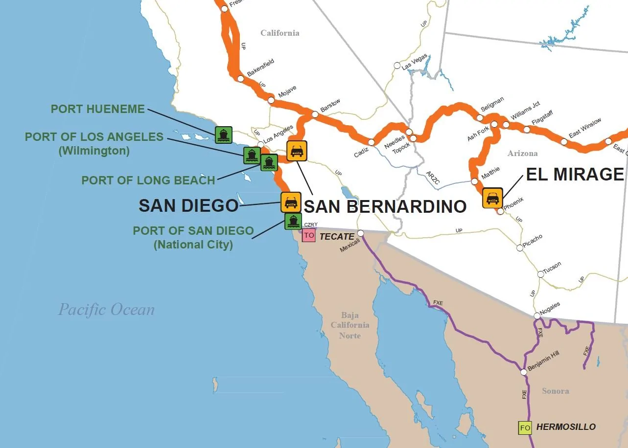 Ford Maverick Ferrocarril Mexicano - railcar number change once they hit the border? Rout