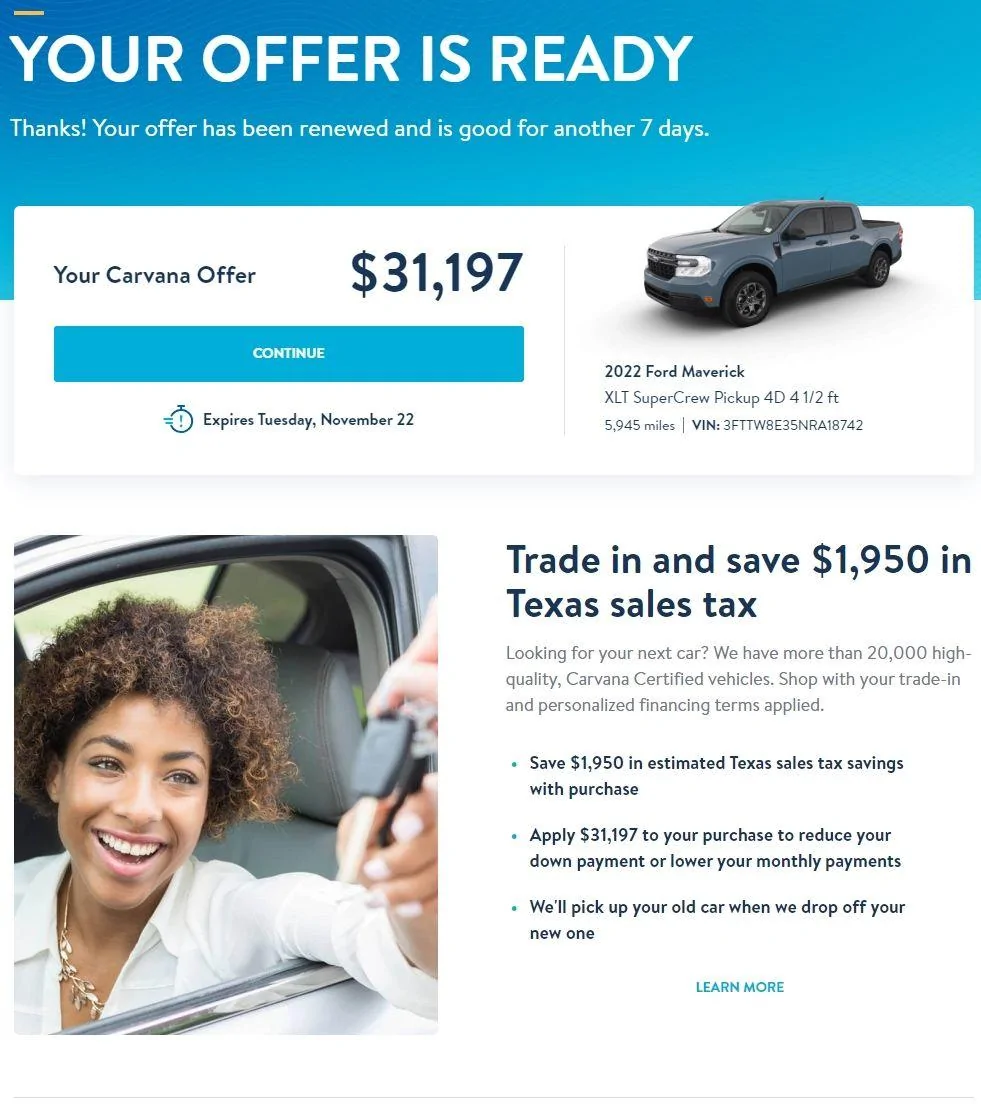 Ford Maverick Anyone concerned about rising auto interest rates and decreased used car values? Carvana XLT Maverick Hybrid 11-14-22