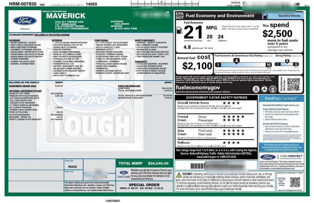 Ford Maverick Tremor window sticker! windowsticker_221207_110708_244356296273918