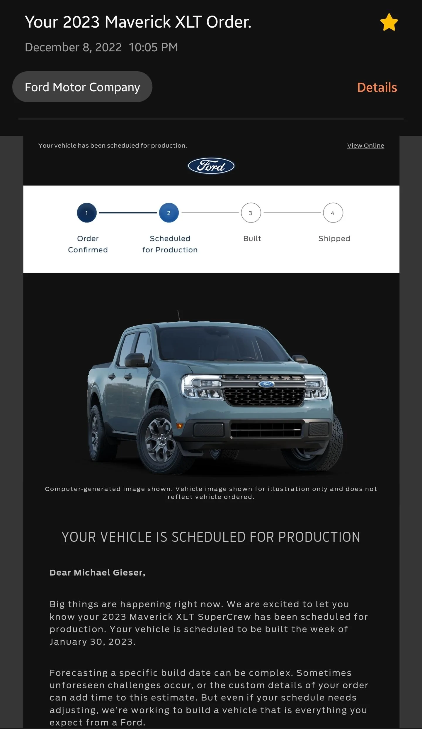 Ford Maverick 📬 12/8/22 Scheduling Email Received Group [EMAILS NOW ARRIVING!] Screenshot_20221209-065257_Email