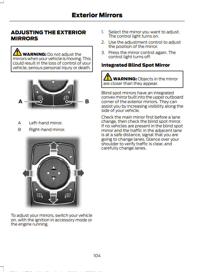 Ford Maverick Outside mirror control operation power mirror control