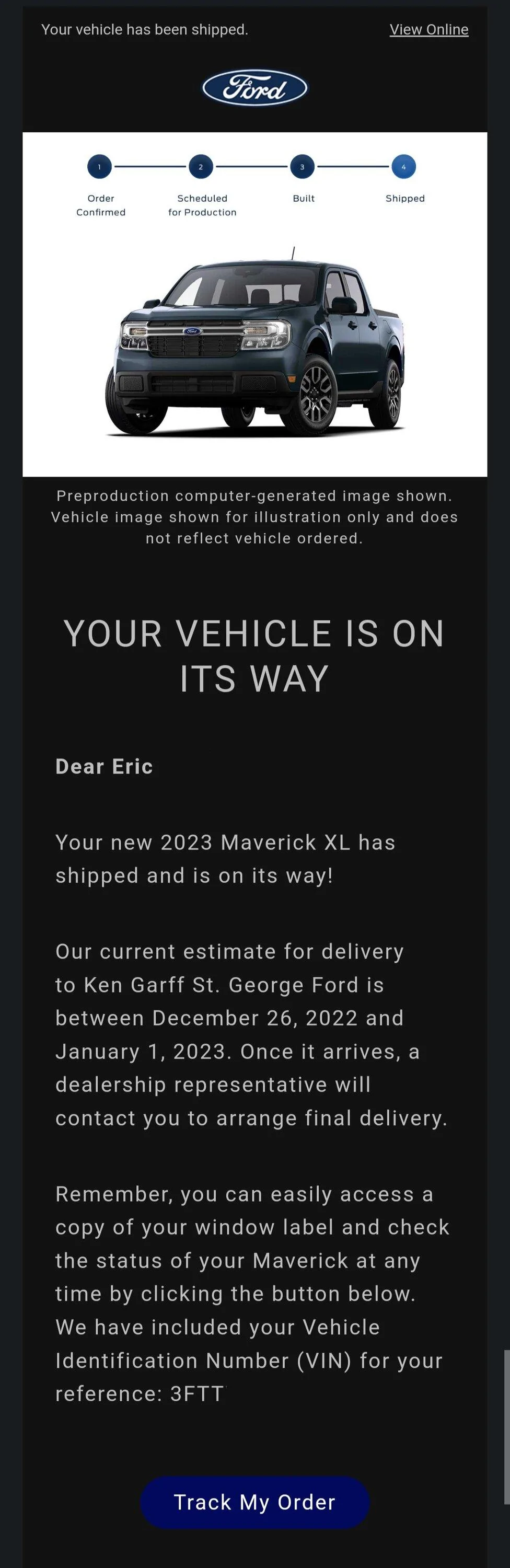 Ford Maverick Ordered 9/15, build date 12/5, built 12/8, shipped 12/10 Screenshot_20221210_091728_Gmail