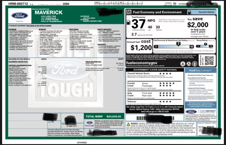 Ford Maverick Window Sticker time 0269593E-22E8-475A-B803-E9B55E7EE99E