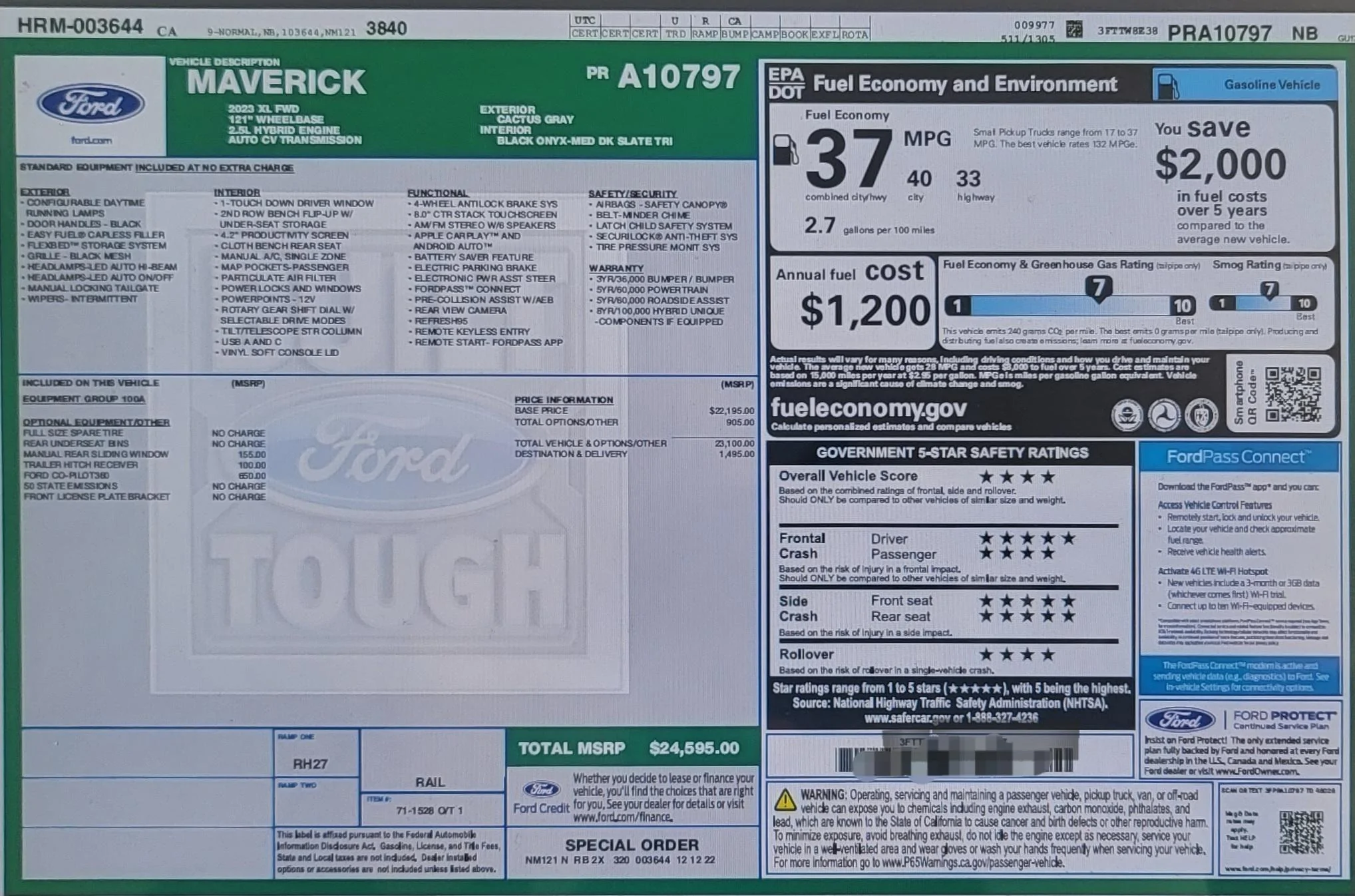Ford Maverick 12/19/22 Production Date, anyone gotten a Window Sticker yet? Updated, Sticker received.... 20221213_083428