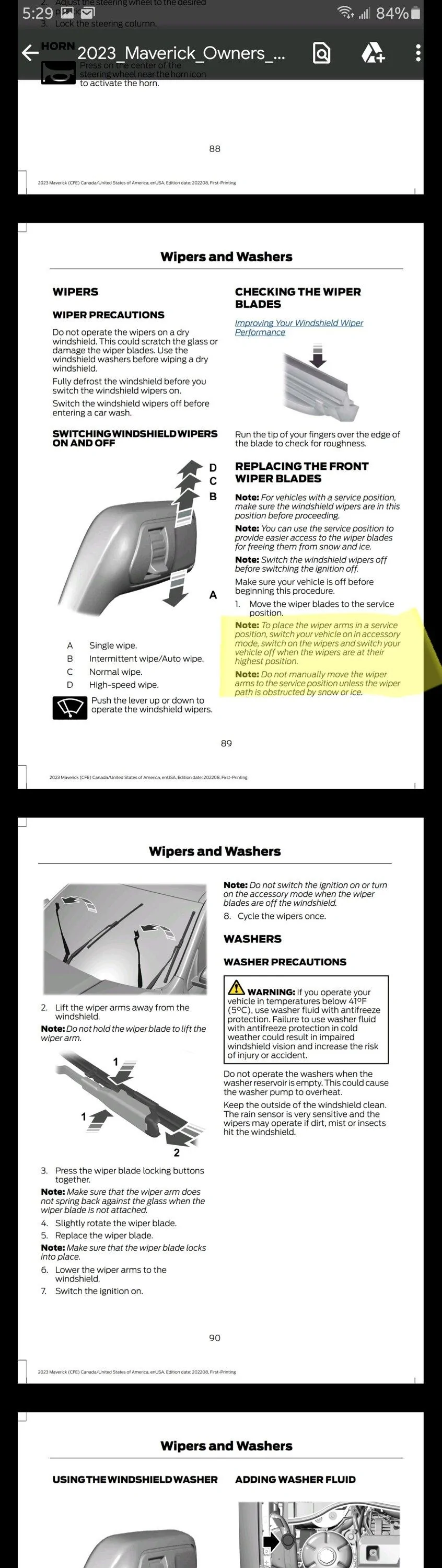 Ford Maverick Freezing rain forecast overnight. Correct method to lift wiper blades/arms off windshield Advice please 20221215_053039