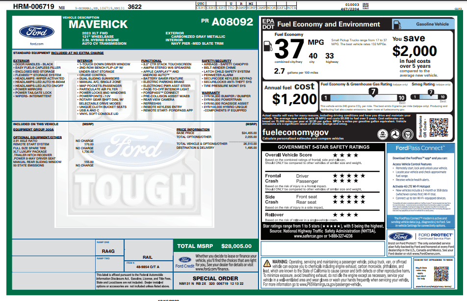 Ford Maverick Window sticker - Hybrid order ahead of schedule! 1671121140889