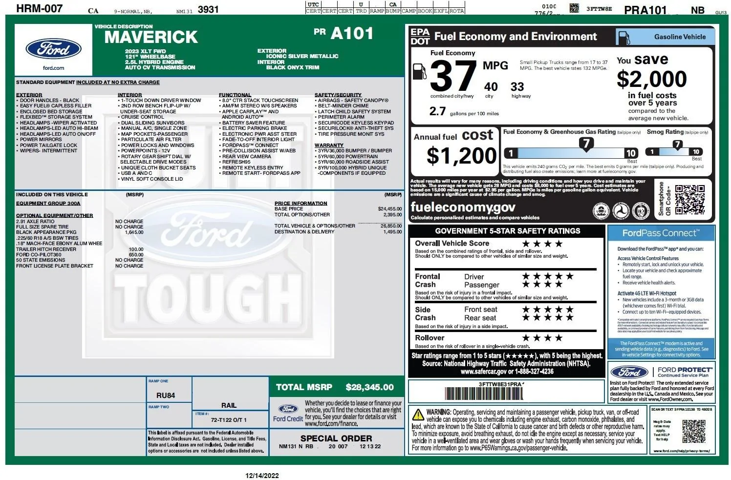 Ford Maverick Any BAP orders scheduled? 2023 Maverick WindStkr erased