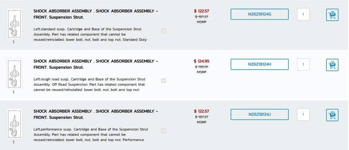 Ford Maverick Shocks and struts OEM Mav Struts