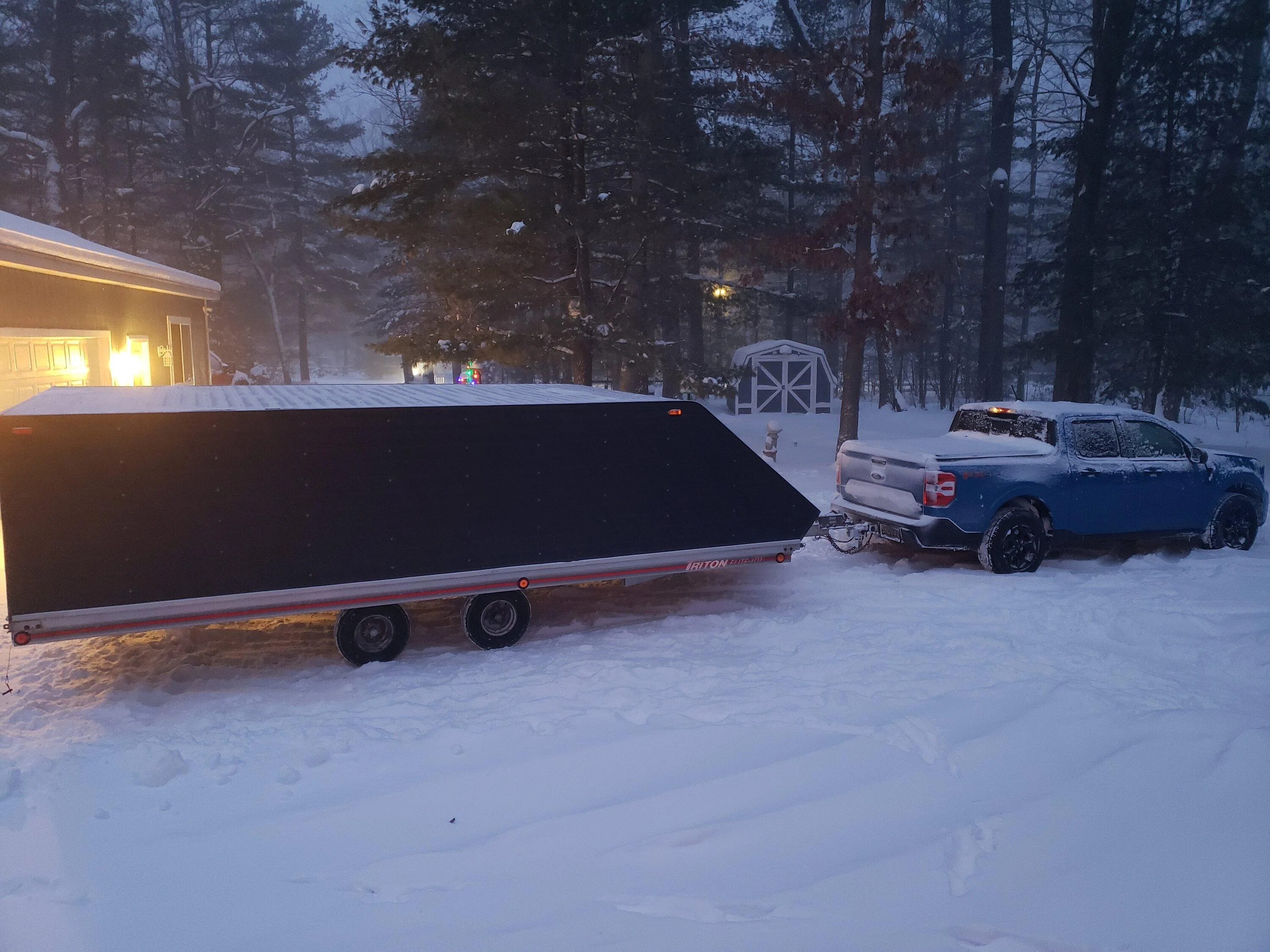 Ford Maverick Maverick does snowmobile rescue (towed snowmobile trailer) 20221223_173509