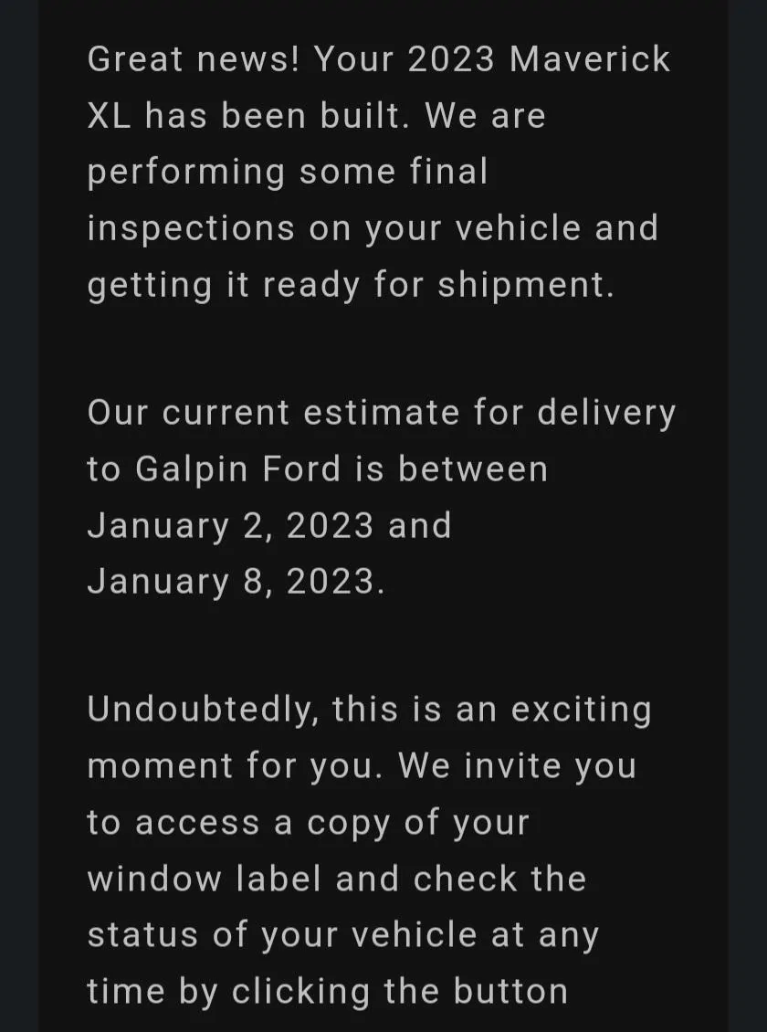 Ford Maverick 12/19/22 Production Date, anyone gotten a Window Sticker yet? Updated, Sticker received.... Screenshot_20221223_232343_Gmail