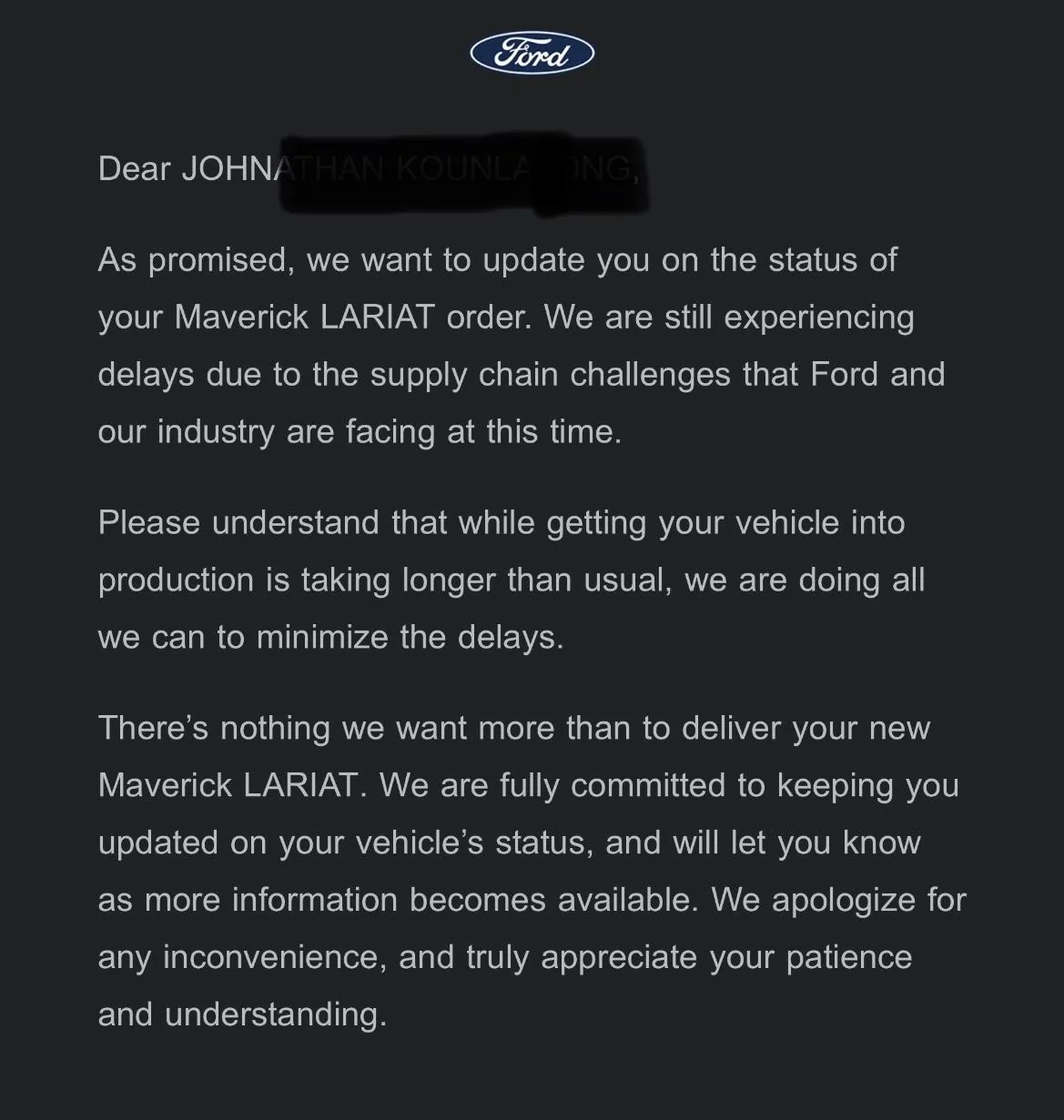 Ford Maverick At least I got an email 2E436FD0-F664-4E9B-A2A7-1EB967742FD4