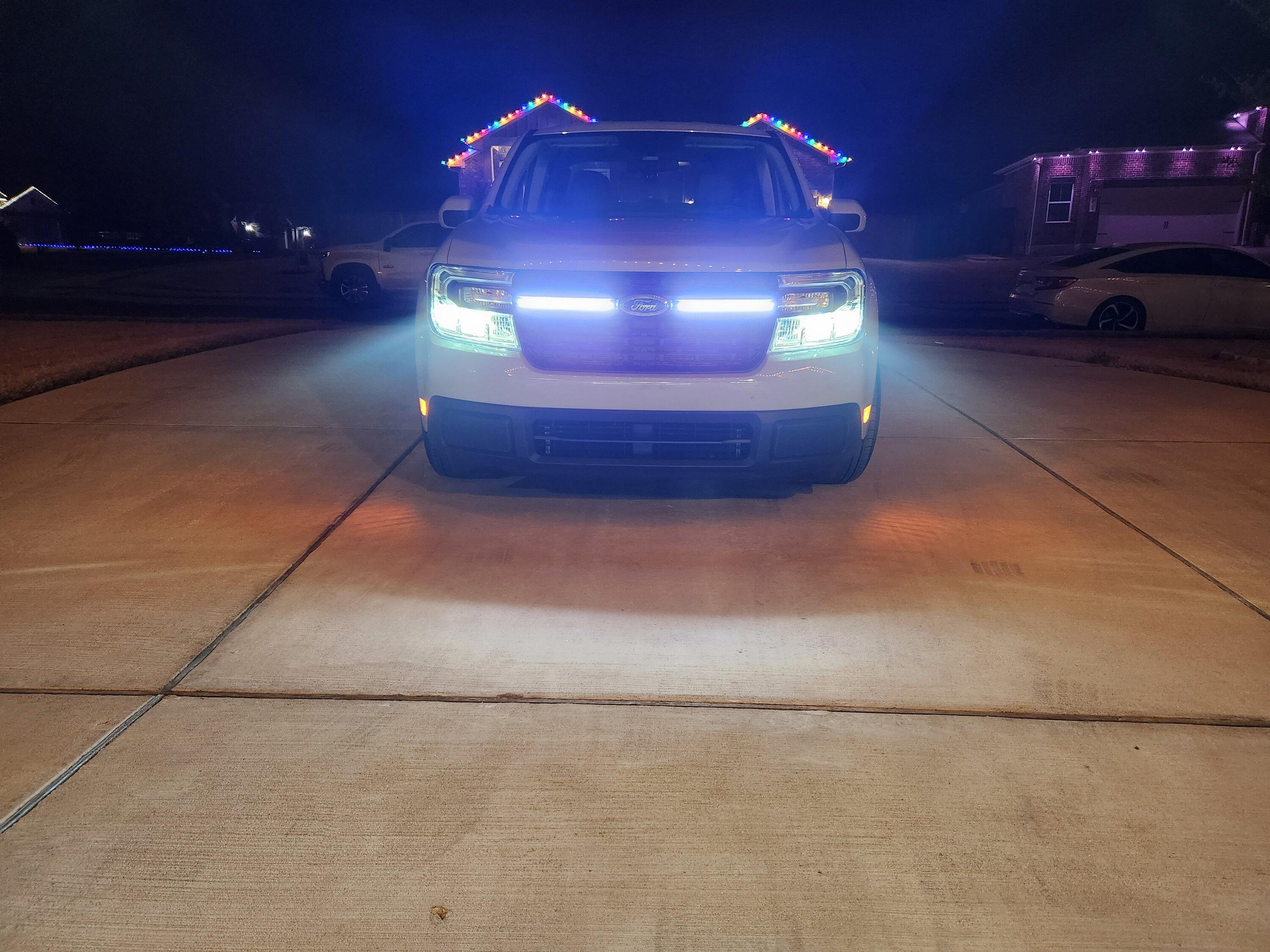 Ford Maverick Installed new DRLs on my Maverick XLT = added strip lights to front grill 20230102_210859