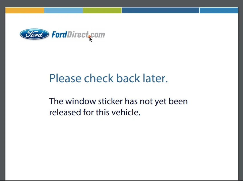 Ford Maverick About when does the Window Sticker appear? VIN