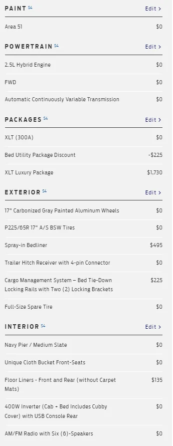Ford Maverick SIBL/Cargo discount packages comes down to $850 MSRP 1673386616149